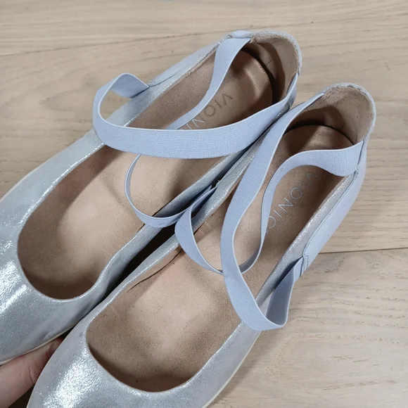 Vionic Ellery Silver Metallic Leather Ankle Strap Comfort Wedge Flats 1352 - Picture 9 of 12